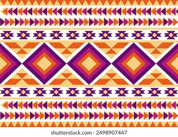 Geometric Ethnic pattern,
Native American tribal fabric, tile, carpet, vector,
illustration design, with white background, retro color , purple, pink, orange