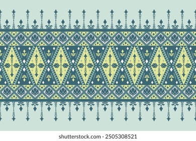 Patrón étnico geométrico,
Tela tribal americana nativa, azulejo, alfombra, Vector,
Ilustración de diseño, sobre fondo verde y amarillo