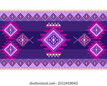 padrão étnico geométrico,
Tecido tribal ameríndio, azulejo, tapete, vetor,
desenho de ilustração, sobre fundo azul marinho
