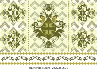 Patrón étnico geométrico,
Tela tribal americana nativa, azulejo, alfombra, Vector,
Diseño de ilustración, sobre fondo verde
