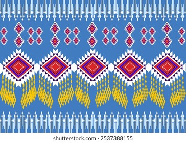 Patrón étnico geométrico,
Tela tribal americana nativa, azulejo, alfombra, Vector,
Diseño de ilustración, sobre fondo azul marino