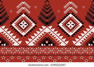 Geometric Ethnic pattern, Native American tribal fabric,tile, carpet ,vector, illustration design on red  background,christmas