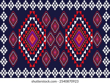 Geometric Ethnic pattern,
Native American tribal fabric, tile, carpet, vector,
illustration design, on navy blue background