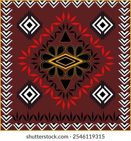 Geometric Ethnic pattern,
Native American tribal fabric, tile, carpet, vector,
illustration design, on navyRed background