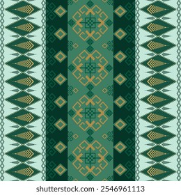 Geometric ethnic pattern, Native American tribal fabric, tile, rug, vector illustration design on green background.