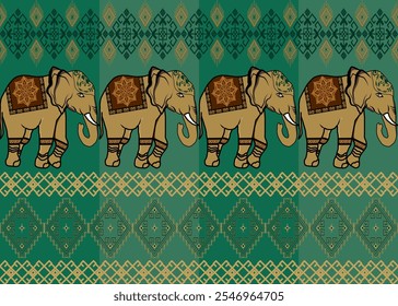 Padrão étnico geométrico, tecido tribal ameríndio, azulejo, tapete, design de ilustração vetorial em fundo verde.