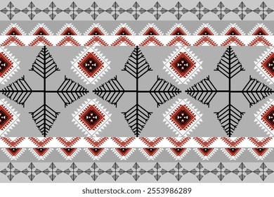 Geometric Ethnic pattern, Native American tribal fabric,tile, carpet ,vector, illustration design, on red and grey background