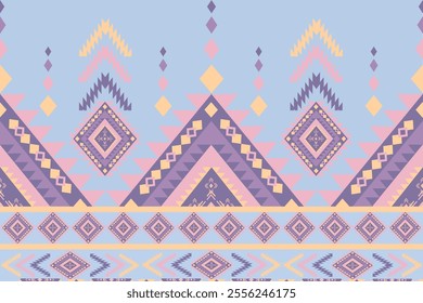 Geometric Ethnic pattern, Native American tribal fabric,tile, carpet ,vector,illustration design ,seamless,colorful on blue background