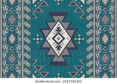 Geometric Ethnic pattern, 
Native American tribal fabric, tile, carpet, vector, 
illustration design, on green background.