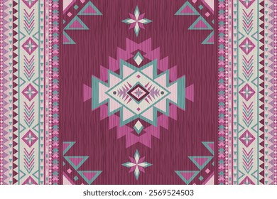  Geometric Ethnic pattern, 
Native American tribal fabric, tile, carpet, vector, 
illustration design, on pink background 