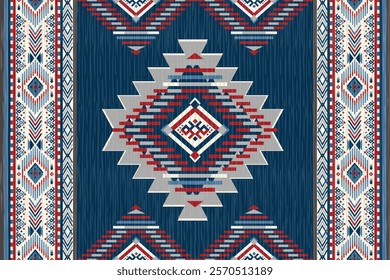 Geometric Ethnic pattern, 
Native American tribal fabric, tile, carpet, vector, 
illustration design, on navy blue  background .