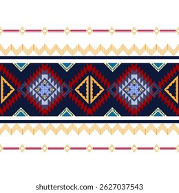 Geometrisches ethnisches Muster, Indianerstammgewebe. Nahtloses Stoffmuster für den Stoffdruck, Decken, Teppiche, Modeteppiche, Tribal, mexikanisch, navajo, Karten, Boho, Indianer, bunter Vektor.