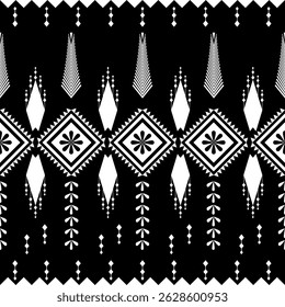 Geometrisches ethnisches Muster,
Indianerstamm Stoff, Fliese, Teppich, Vektor,
Illustrationsdesign auf marineblauem Hintergrund