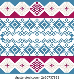 geometric ethnic pattern, Native American tribal fabric, Dark red, light blue. boho indian texture ornament pattern, rugs, vector illustration design, cards, picture books, indian traditional dress.