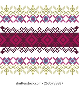geometric ethnic pattern, Native American tribal fabric, Dark red, light green. boho indian texture ornament pattern, rugs, vector illustration design, cards, picture books, indian traditional dress.