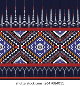 Geometric Ethnic pattern,
Native American tribal fabric, vector,
illustration design, on navy blue background 

