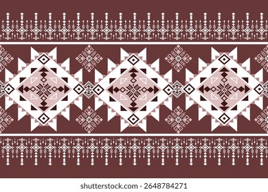 Geometric ethnic pattern, Native American tribal fabric, tiles, carpet, vector illustration design on dark brown background.