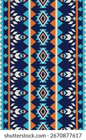 Patrón étnico geométrico, tela tribal nativa americana, azulejo, alfombra, Vector, diseño de ilustración, sobre fondo azul marino