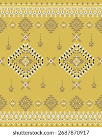 Geometrisches ethnisches Muster, Indianerstammgewebe, Fliese, Teppich, Vektor, Illustrationsdesign, auf gelbem Hintergrund