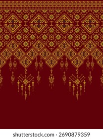 ตัวอย่างการตั้งชื่อภาพ Geometric Ethnic pattern,
Native American tribal fabric red gold