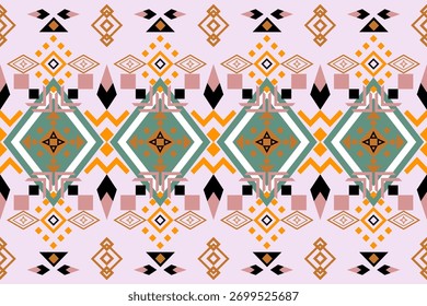 Patrón étnico geométrico, tela tribal nativa, azulejo, alfombra, Vector, diseño de ilustración, sobre fondo púrpura claro, Vector para la impresión textil