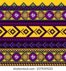 Geometric ethnic pattern, native weaving, native american tribal fabric, tiles, carpets, used in rug weaving, wallpaper, embroidery, card, illustration design on purple background.