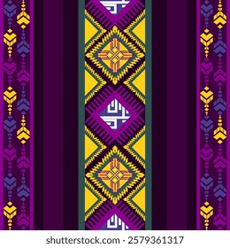 Geometric ethnic pattern, native weaving, native american tribal fabric, tiles, carpets, used in rug weaving, wallpaper, embroidery, card, illustration design on purple background.