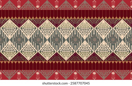 Geometric Ethnic pattern  ,Navajo pattern,Vector seamless pattern,  ,Vector Illustration , on navy red  Background Design, Native tribal fabric For Curtain, Carpet,Wallpaper,Wrapping,skirt or Clothes