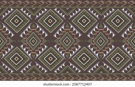 Geometric Ethnic pattern  , Navajo, Vector seamless pattern, On navy brown background , Native American tribal fabric, For Curtain design , Carpet, Wallpaper,  Wrapping, rug or clothes