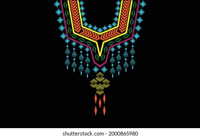 Geometric ethnic pattern neck embroidery design for background or wallpaper and clothing.