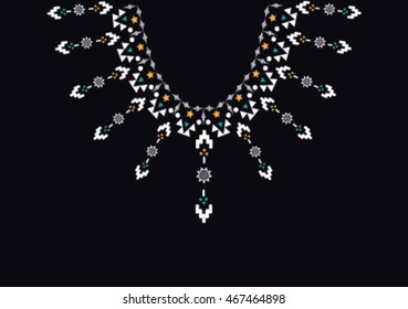 Geometric ethnic pattern neck embroidery design for background or wallpaper and clothing .