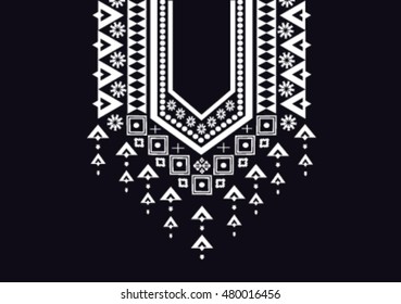 Geometric ethnic pattern neck embroidery design for background or wallpaper and clothing .