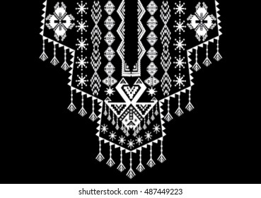 geometric ethnic pattern neck embroidery design for background or wallpaper and clothing.