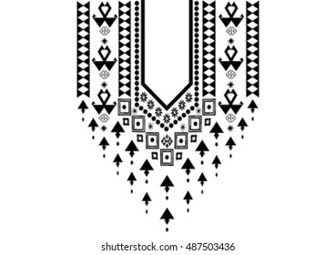 Geometric ethnic pattern neck embroidery design for background or wallpaper and clothing.