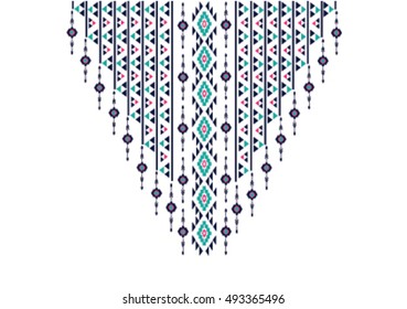Geometric ethnic pattern neck embroidery design for background or wallpaper and clothing.