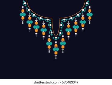 Geometric ethnic pattern neck embroidery design for background or wallpaper and clothing.