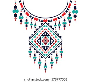 Geometric ethnic pattern neck embroidery design for background or wallpaper and clothing.