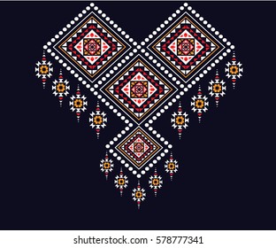 Geometric ethnic pattern neck embroidery design for background or wallpaper and clothing.