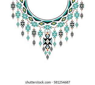 Geometric ethnic pattern neck embroidery design for background or wallpaper and clothing. 
