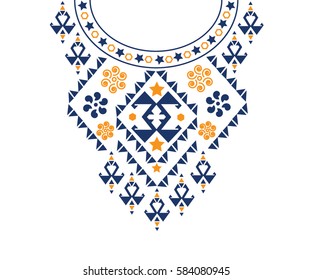 Geometric ethnic pattern neck embroidery design for background or wallpaper and clothing.