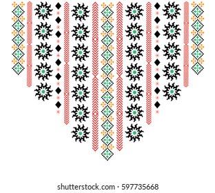 Geometric ethnic pattern neck embroidery design for background or wallpaper and clothing.