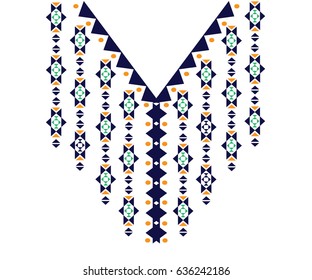 Geometric ethnic pattern neck embroidery design for background or wallpaper and clothing.