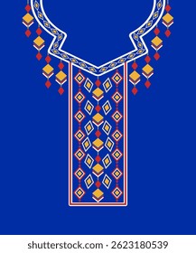 Geometric ethnic pattern necklaces. Boho style. Vector illustration. Design for neck border, shirt, and women's blouse.