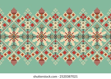 Geometric ethnic pattern on green background,vector illustration,geometric floral pattern,geometric oriental embroidery,Aztec style,abstract background.design for texture,fabric,clothing,decoration.