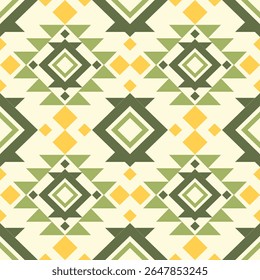 Geometric Ethnic pattern on green tones , Native American tribal fabric, tile, carpet, vector, illustration design, on navy blue background