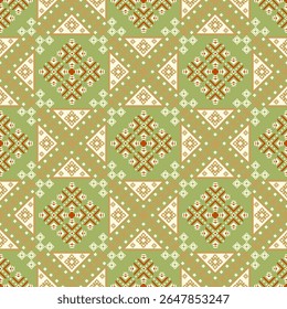 Patrón étnico geométrico en tonos verdes, tela tribal nativa americana, azulejo, alfombra, Vector, diseño de ilustración, sobre fondo azul marino