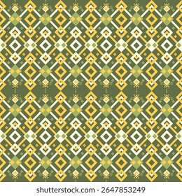 Patrón étnico geométrico en tonos verdes, tela tribal nativa americana, azulejo, alfombra, Vector, diseño de ilustración, sobre fondo azul marino