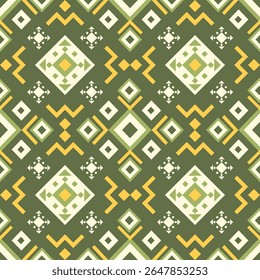 Geometric Ethnic pattern on green tones , Native American tribal fabric, tile, carpet, vector, illustration design, on navy blue background