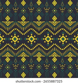 Geometric Ethnic pattern on green tones , Native American tribal fabric, tile, carpet, vector, illustration design