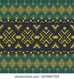Padrão étnico geométrico em tons verdes , tecido tribal ameríndio, azulejo, tapete, vetor, design de ilustração